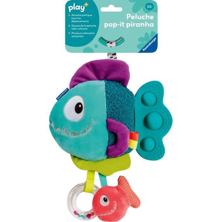 Ravensburger -PLAY + - Peluche piranha pop-it blu - Dalla nascita - Versione francese - 34016