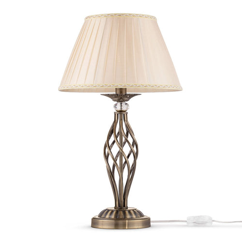 Lampada Da Scrivania Shabby Chic Grace Metallo Ottone Diffusore Organza Beige