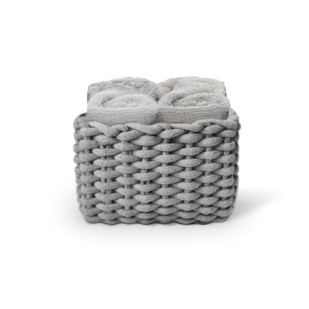 Set di 4 lavette Daunex Classic 30x30 in spugna di cotone con cestino decorativo, accessorio bagno elegante.