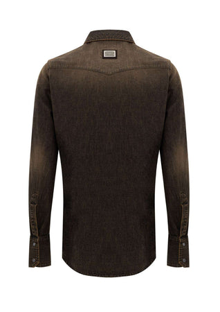 Dolce &amp; Gabbana Camicia in Denim Marrone Delave da uomo