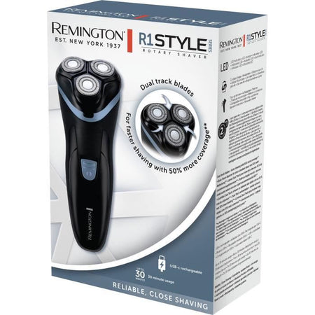 Rasoio rotante a batteria - REMINGTON - R1000 - 3 lame Dual Track - Rifinitore retrattile - Durata batteria 30 min - LED