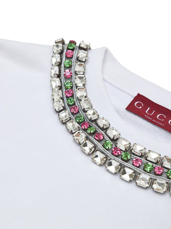 Gucci Felpa Bianca con Collo Gioiello da donna