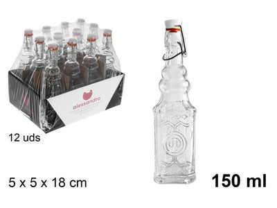 Set 12 pezzi bottiglia vetro 150 ml. decorata con tappo meccanico liquore