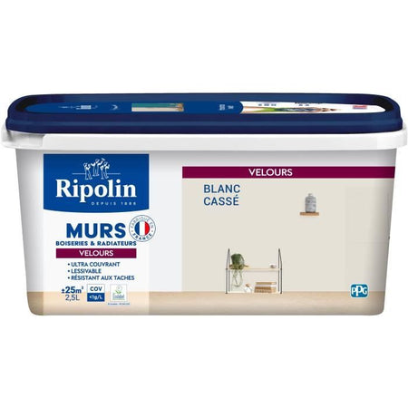 Pittura decorativa per pareti, legno e radiatori - RIPOLIN - 467079 - Bianco sporco - Velluto - 2,5 L