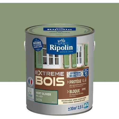 RIPOLIN Pittura per legno per interni ed esterni - Verde oliva Ral 6021 satinato, 2,5L