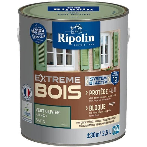 RIPOLIN Pittura per legno per interni ed esterni - Verde oliva Ral 6021 satinato, 2,5L