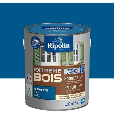 RIPOLIN Vernice per legno per interni ed esterni - Blu oceano Ral 5017 Satin, 2.5L