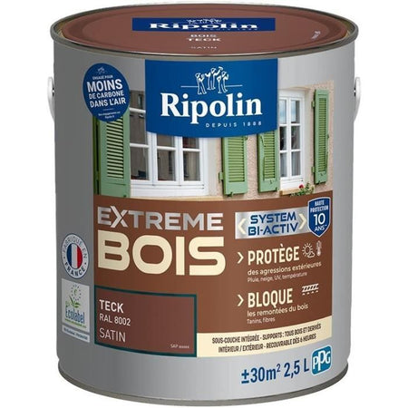 RIPOLIN Pittura per legno per interni ed esterni - per legno per interni ed esterni Teak Satin, 2,5L