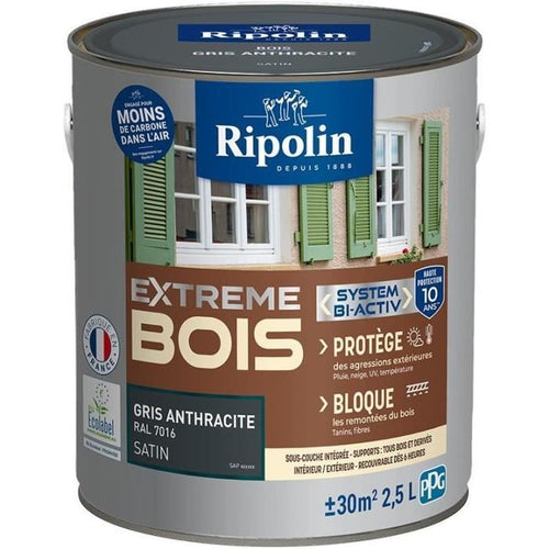 RIPOLIN Pittura per legno per interni ed esterni - Grigio antracite Ral 7016 Satinato, 2,5L