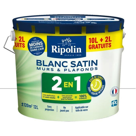 Ripolin Satin White 2 in 1 Pittura per pareti e soffitti 10L + 2L gratis