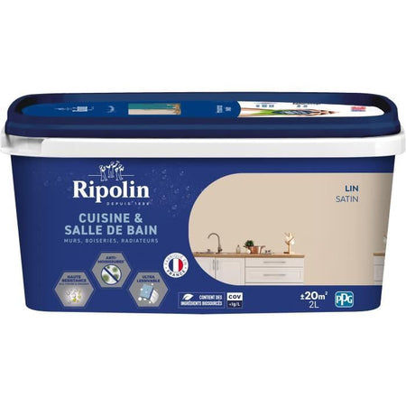 Dipingere pareti, falegnameria, soffitti, termosifoni - RIPOLIN - Cucina e bagno - 2 L - Biancheria