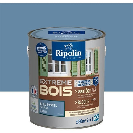 Vernice per legno estrema - Blu pastello RAL 5024 satinato - RIPOLIN - 2,5 L