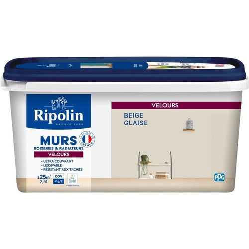 Pittura decorativa per pareti, legno e radiatori - RIPOLIN - 441606 - Beige argilla - Velluto - 2,5 L