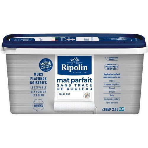 Pittura opaca perfetta per pareti e soffitti - Bianco opaco - RIPOLIN - 2,5 L