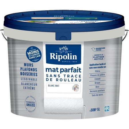 Pittura perfetta per pareti e soffitti - RIPOLIN - 441725 - Bianco - Opaco - 5 L