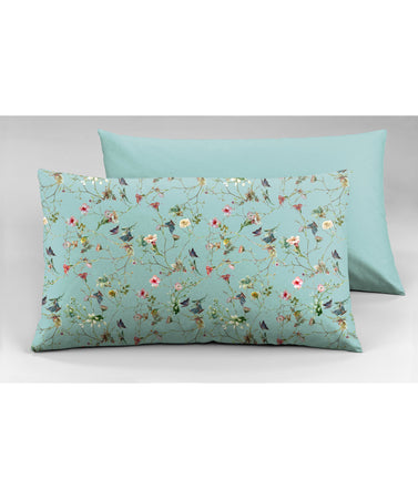 Completo letto lenzuola federe bifaccia double face stampa digitale in cotone made in italy RISVEGLIO DI PRIMAVERA/AZZURRO