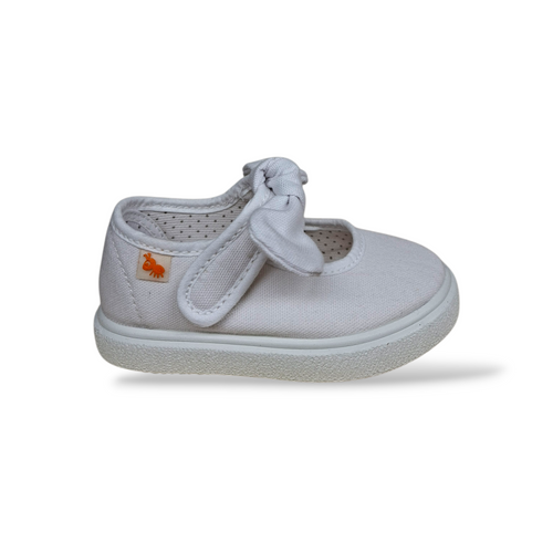 Ballerine Bambina Bianco Tela VUL-LADI con Velcro e Fiocco Estraibile – Scarpe Scuola e Cerimonia Taglie 21-30