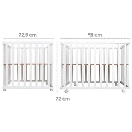 Box per bambini 100x75 cm + Tappetino con stampa di gufi Adam ed Eule + 4 ruote - ROBA - Legno bianco