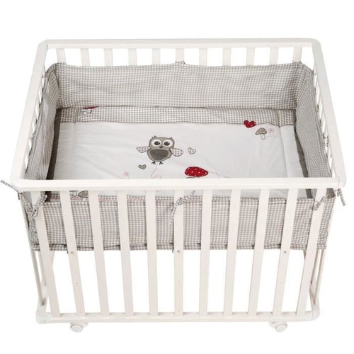 Box per bambini 100x75 cm + Tappetino con stampa di gufi Adam ed Eule + 4 ruote - ROBA - Legno bianco