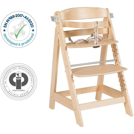 Seggiolone - ROBA - SIT UP CLICK & FUN - Vassoio porta-pasto rimovibile - Altezza regolabile - Fino a 70 kg - Legno naturale