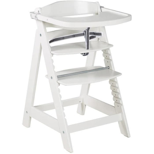 Seggiolone - ROBA - SIT UP CLICK & FUN - Vassoio porta-pasto rimovibile - Altezza regolabile - Fino a 70 kg - Legno laccato bianco