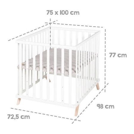 Box per bambini - ROBA - 75 x 100 cm - Tappetino gioco 'Lil Planet' grigio incluso - Legno laccato bianco