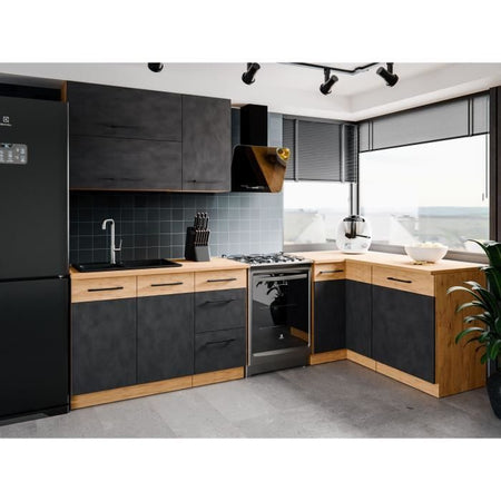 Base ROCK - Melaminico decoro rovere lancillotto e grigio matera - 1 anta - L40 x H82 cm