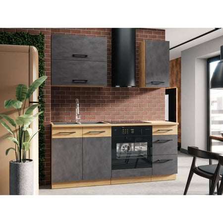 Base sottolavabo ROCK - Melaminico decoro rovere lancillotto e grigio matera - 1 anta - L80 x H82 cm