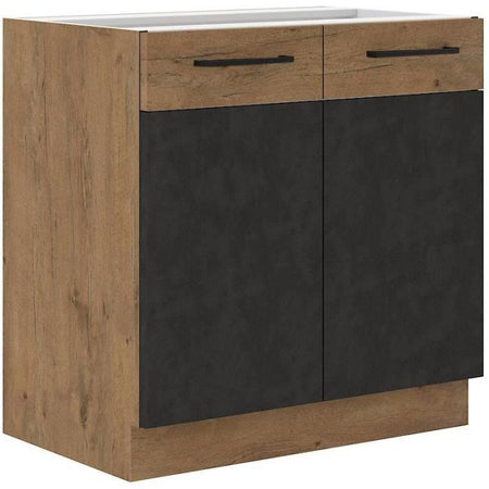 Base sottolavabo ROCK - Melaminico decoro rovere lancillotto e grigio matera - 1 anta - L80 x H82 cm