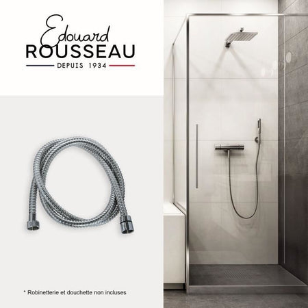 Flessibile doccia - ROUSSEAU - Dadi metallici - Crimpature di sicurezza - Lunghezza 1,50 m - Acciaio inox cromato a presa singola