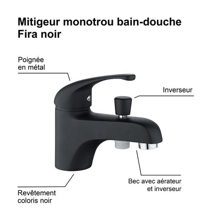 FIRA miscelatore doccia vasca monoforo nero