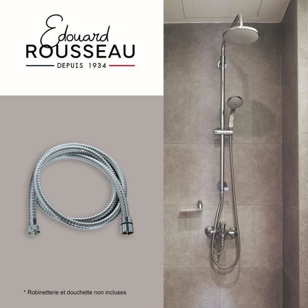 Flessibile doccia - ROUSSEAU - Raccordo universale - Dimensioni compatte - Dadi metallici - Lunghezza 1,50 m - Acciaio inox cromato a presa singola
