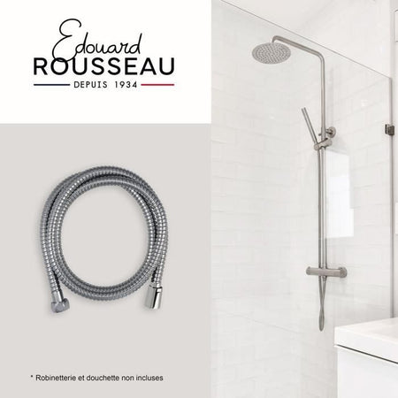 Flessibile doccia - ROUSSEAU - Dadi metallici antitorsione - Riduzione di portata - Lunghezza 2 m - Acciaio inox cromato a doppia graffatura
