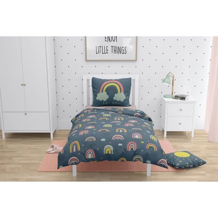 ROUPILLON Set Copripiumino Arcobaleno - 2 Pz - 140 x 200 - 100% Cotone - Notte