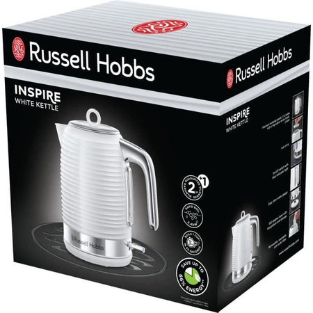 Bollitore Russell Hobbs 24360-70 Inspire 1.7L, ebollizione rapida, livello dell'acqua visibile, filtro anticalcare - bianco