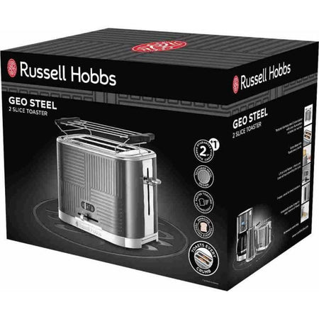 Russell Hobbs 25250-56 Geo Steel Tostapane Tostapane, 4 Funzioni, Temperatura Regolabile, Scalda Forno, Pinza
