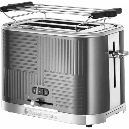 Russell Hobbs 25250-56 Geo Steel Tostapane Tostapane, 4 Funzioni, Temperatura Regolabile, Scalda Forno, Pinza