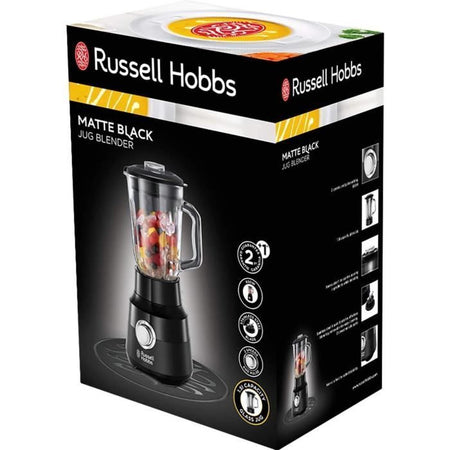 Frullatore - RUSSELL HOBBS - Nero opaco 24722-56 - 650 W - Nero opaco - Ciotola in vetro da 1,5 L - 2 velocità + impulso