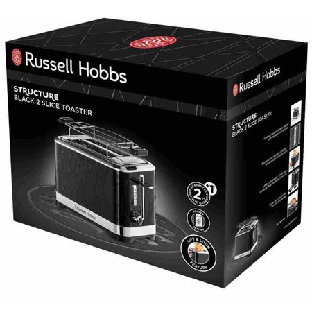 Russell Hobbs 28091-56 Tostapane con struttura, Lift'n Look, Slot XL, Forno regolabile, Scaldaforno - Nero