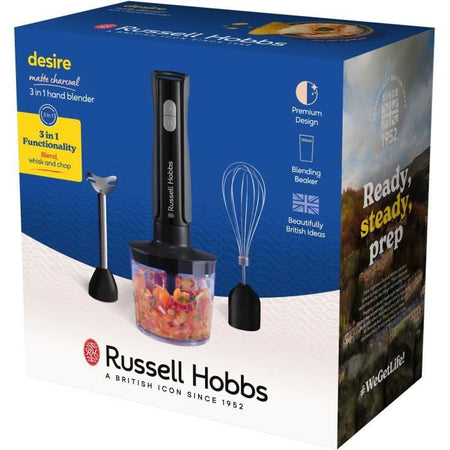 Frullatore a immersione - RUSSEL HOBBS - Desire Matte Charcoal - 500 W - 2 velocità + Pulse - Nero