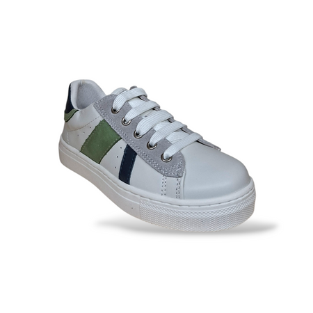 Sneakers Bambino Balducci Butter Pelle Bianco Blu Verde Made in Italy