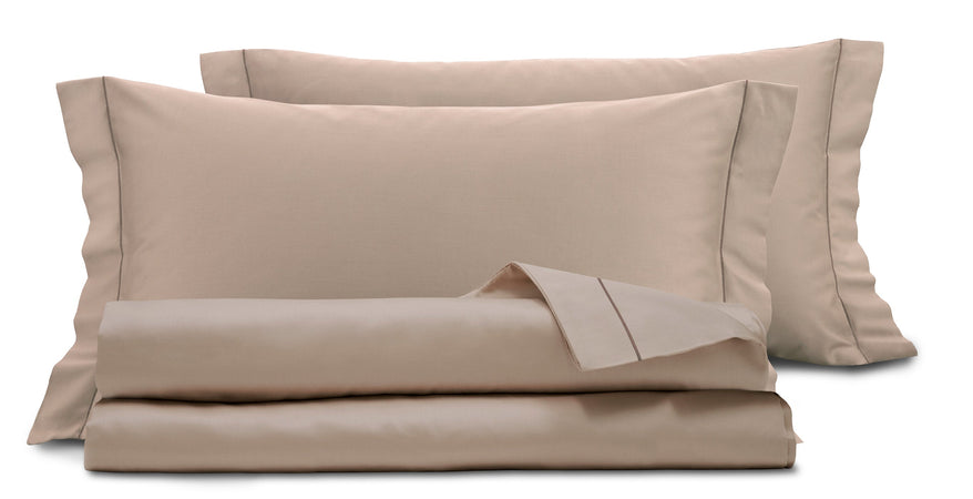 Completo lenzuola in raso di puro cotone Tortora - SmartDecoHome