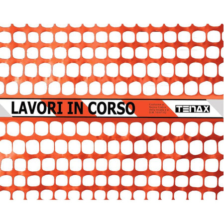 Rete segnaletica per delimitazione cantiere con scritta Lavori in Corso