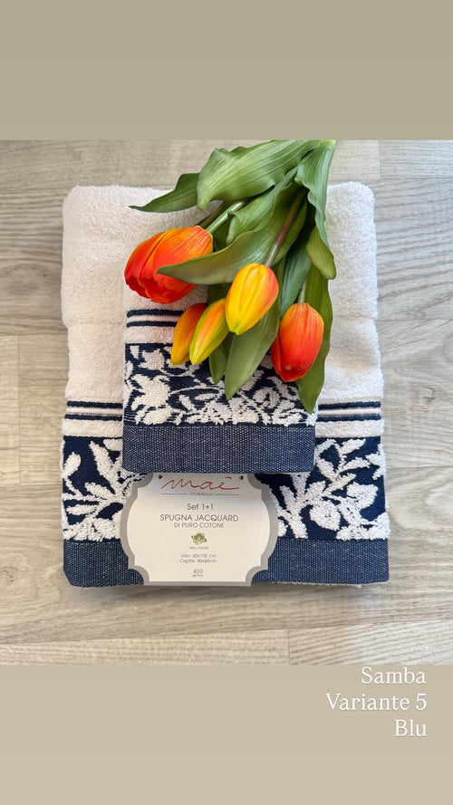 Set Asciugamani 1+1 Via Roma 60 Samba – Spugna di Cotone Jacquard 420 gr/m²