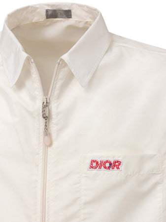 Dior Camicia Mezza Manica con Zip in Bianco con Logo da uomo