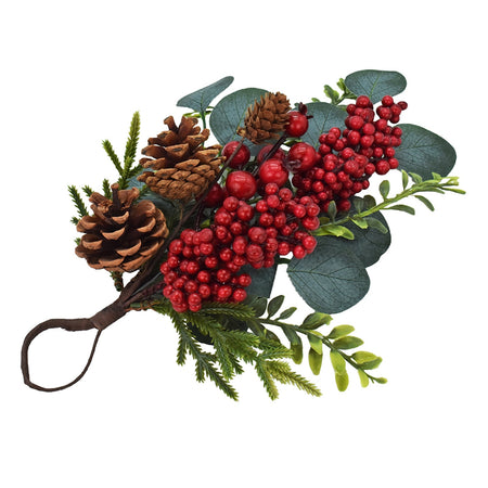 Ramo decorativo "Rametto Abete" con bacche e pigne decorazione per composizioni floreali 33 cm