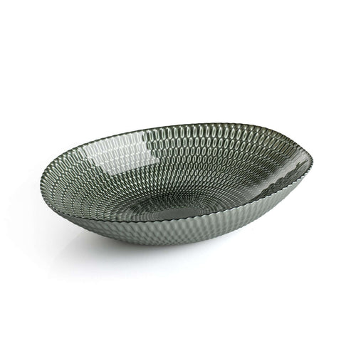 Centrotavola ovale Evviva 5240 in vetro verde Smirne, dimensioni 40x27 cm, decorazione elegante per tavola e ambienti interni.