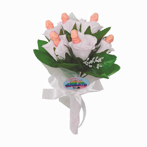 Bouquet di fiori bianchi da sposa per la festa sexy di addio al nubilato con pisellini hot party gadget per adulti 18+