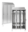 Armadio spogliatoio in acciaio inox AISI 430 a 3 posti a 3 ante con tramezza sporco/pulito cm. 120x50x215h