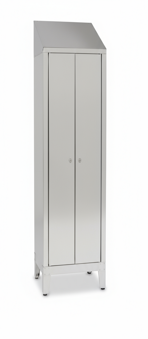 Armadio spogliatoio in acciaio inox AISI 304 ad 1 posto a 2 ante cm. 50x50x215h